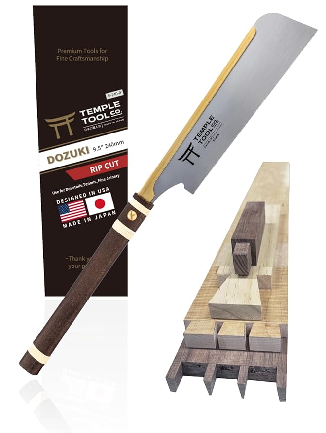 Temple Tool Co. Japanese Dozuki Wood Saw - Rip-Cut 240mm - Hand Saw for Dovetails, Tenons, Fine Joinery