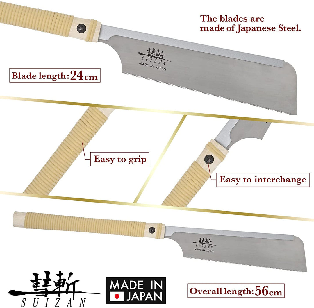 SUIZAN Japanese Dozuki Dovetail Hand Saw 9.5 Inch 17 TPI, Japanese Dovetail Hand Saw for Cross-cut, Rip-cut and Angle Cut