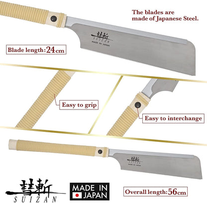 SUIZAN Japanese Dozuki Dovetail Hand Saw 9.5 Inch 17 TPI, Japanese Dovetail Hand Saw for Cross-cut, Rip-cut and Angle Cut