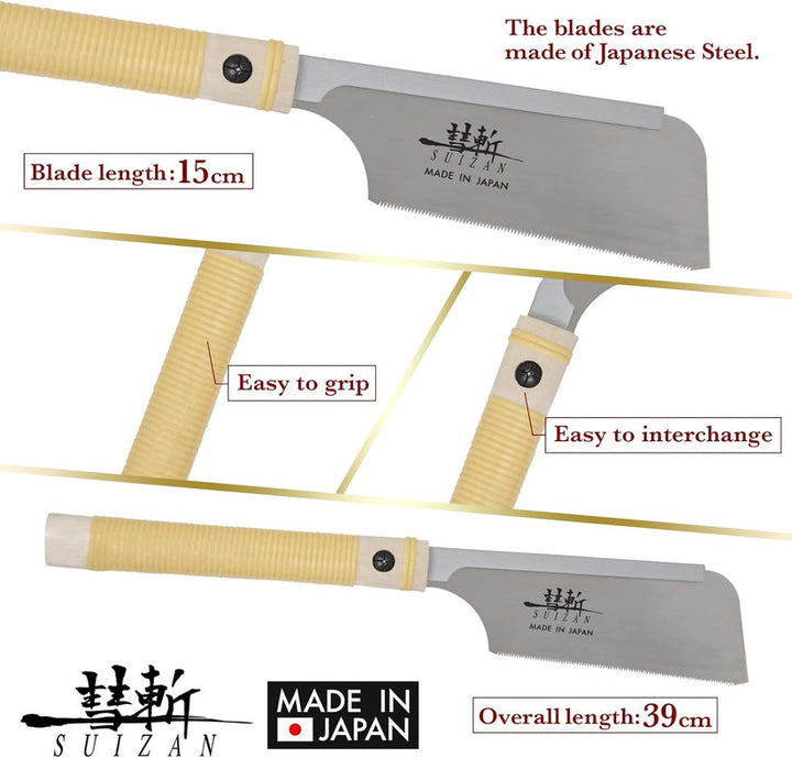 SUIZAN Japanese Dozuki Dovetail Hand Saw 6 Inch (150mm), Japanese Dovetail Hand Saw for Cross-cut, Rip-cut and Angle Cut