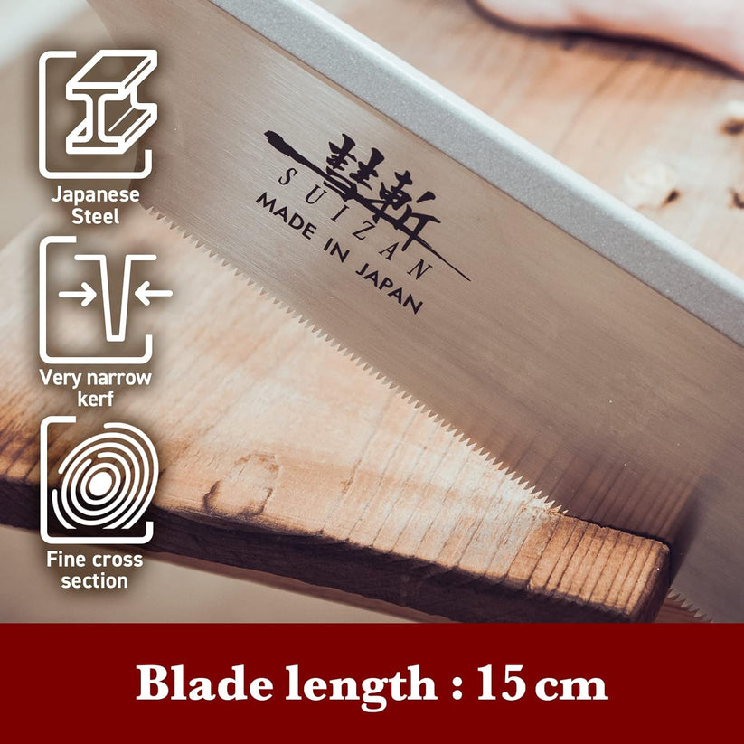 SUIZAN Japanese Dozuki Dovetail Hand Saw 6 Inch (150mm), Japanese Dovetail Hand Saw for Cross-cut, Rip-cut and Angle Cut