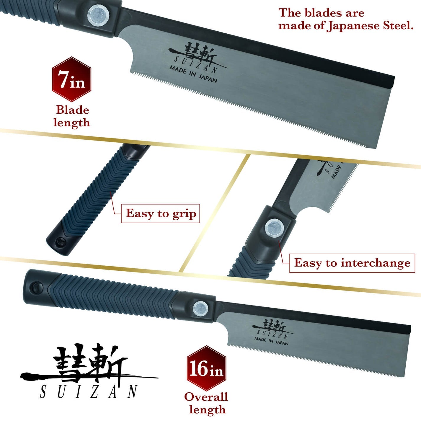 SUIZAN Japanese Dozuki Dovetail Hand Saw 7 Inch, Japanese Dovetail Hand Saw for Cross-cut, Rip-cut and Angle Cut - Wood Tamer