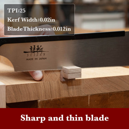 SUIZAN Japanese Dozuki Dovetail Hand Saw 9.5 Inch 25 TPI, Japanese Dovetail Hand Saw for Cross-cut, Rip-cut and Angle Cut