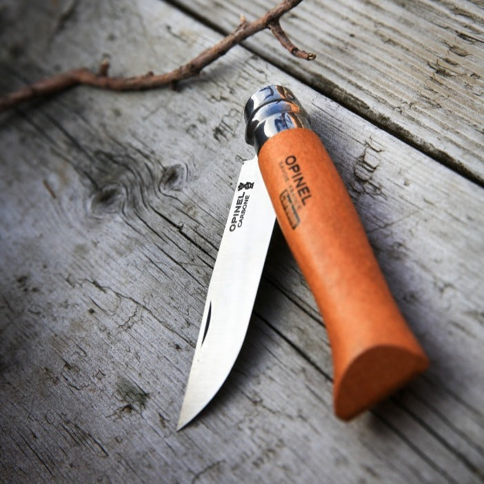 Opinel Traditional Classic No8 Carbon Steel Varnished Beech 8.5cm Blister Pack