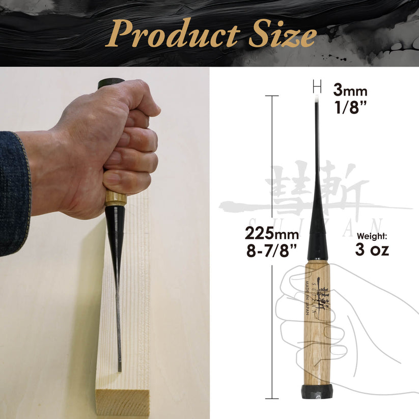 SUIZAN Japanese Wood Chisel 1/8 Inch (3mm) Professional Wood Chisels for Woodworking Oire Nomi